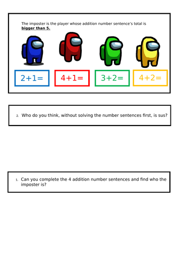 Among Us Addition Worksheets