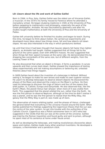 Galileo Galilei Comprehension