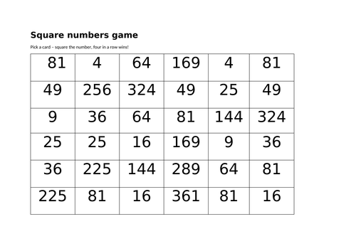 Maths game: square and cube numbers