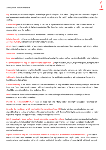 Geography CIE AS Question and Mark Scheme Answer document covering all of Atmosphere and Weather