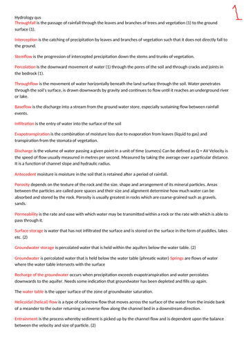 Geography CIE AS Questions and Mark scheme that cover all possible questions on Hydrology