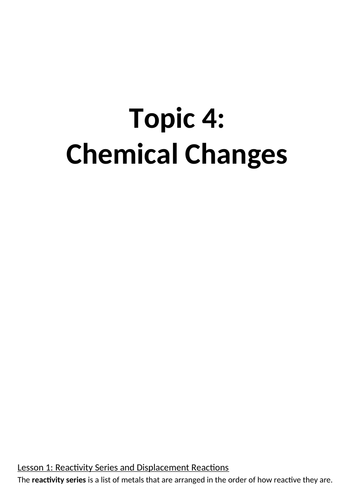 AQA Chemistry Topic 4: Chemical Changes Booklet and Answers