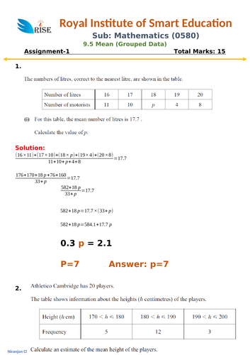 0580 IGCSE Mathematics Past Paper Solution: 9.5 Statistics  Mean from Grouped Data