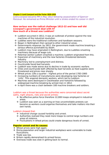 Lord Liverpool and the Tories 1820-1830