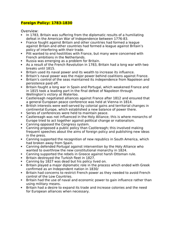 Foreign Policy 1783 - 1830