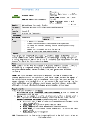 Social and Community Studies - Arts & Community - Assessment Task