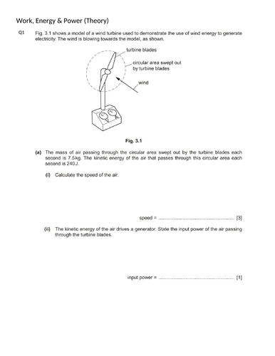 WORK,ENERGY & POWER (THEORY)( IGCSE 0625 CLASSIFIED WORKSHEET WITH ANSWERS)