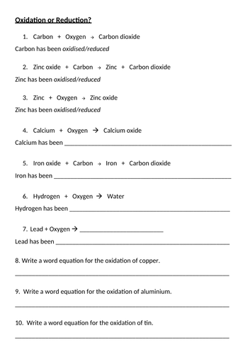 Oxidation or Reduction + Word Equations