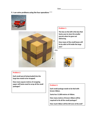 Year 6 GDP: Christmas Santa's Sleigh Shape and Space/Four Operations Problem Solving for GDP