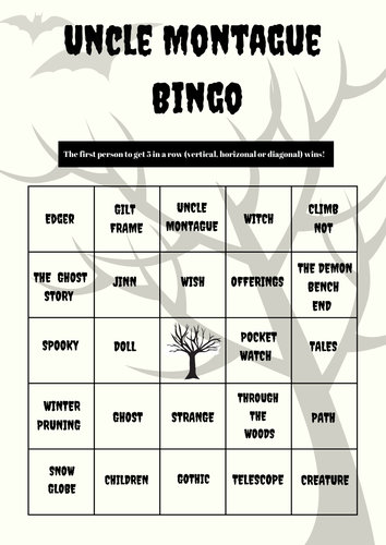 Uncle Montague's Tales of Terror Bingo - PDF Download with 6 Bingo Cards and a Grid Sheet