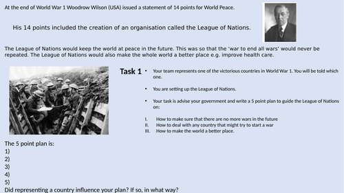The Five Point Plan: An Intro Activity for the League  of Nations Core Unit.