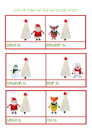 Christmas position maths, left or right/ in front or behind? KS1, SEN
