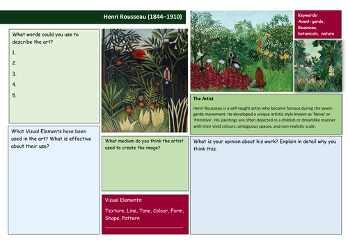 Henri Rousseau Analysis worksheet