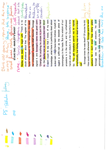 Handwritten Annotation Teacher Copy for Stave One — Dickens’ A Christmas Carol