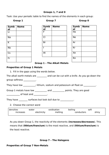 Groups 1,7 and 0 Support Worksheet