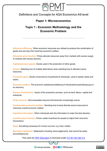 AQA A-level Economics Definitions