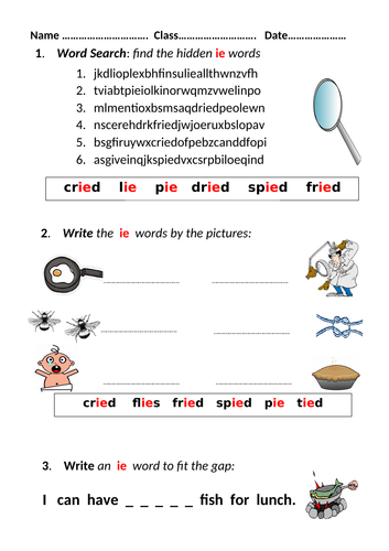 ie digraph worksheet Mrs Pryce's Funny Phonics