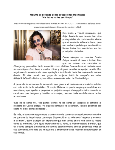 Reading: Maluma se defiende de las acusaciones machistas