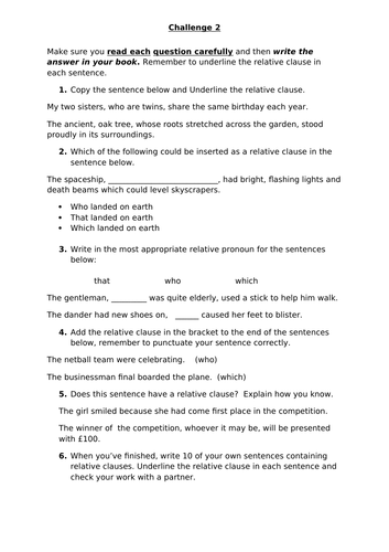 English - Relative Clauses (Year 5)