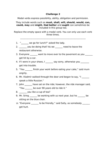 English - Modal Verbs (Year 5)