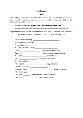 English - Relative Clauses (Year 5 - Lesson 2)