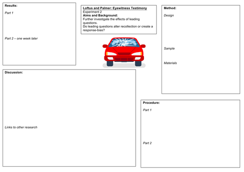 OCR Psychology Loftus and Palmer Worksheets