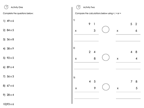 Year 3 Multiplication (2-digit by 1-digit) 4 lessons