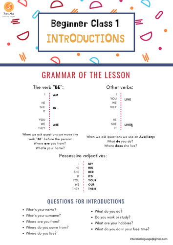 English Beginner Lesson 1 - Introductions (Taster Worksheet)- ESL - TEFL - EFL