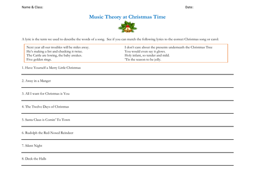 fun music theory activities based around christmas songs and carols teaching resources