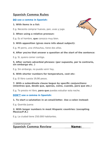 Spanish Comma Rules: Reglas de coma en español