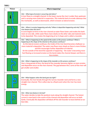 Meander and Oxbow Lake Formation -  Worksheet