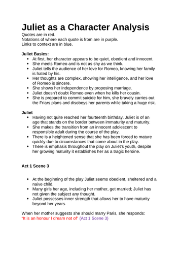Character Analysis of Juliet from Romeo and Juliet