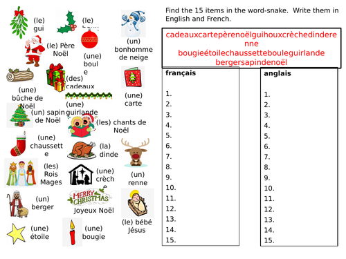 French Christmas Vocabulary game