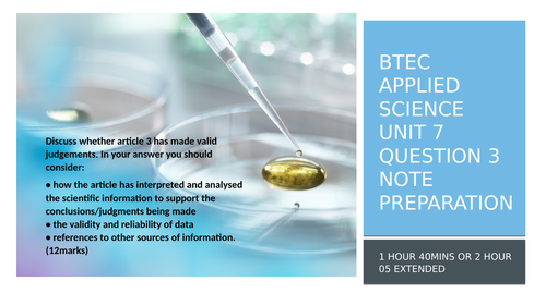 BTEC Applied Science L3 Unit 7 Section A Question 3 Guide to note preparation