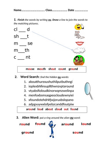 ou digraph worksheet Mrs Pryce's Funny Phonics