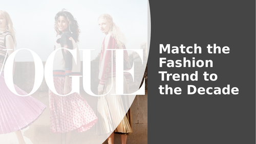Fashion History Timeline Task: Match the Fashion Trend to the Decade