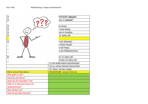 Wiederholung Year 7 German