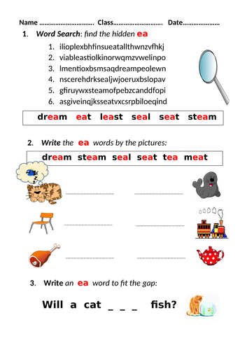 ea digraph worksheet Mrs Pryce's Funny Phonics