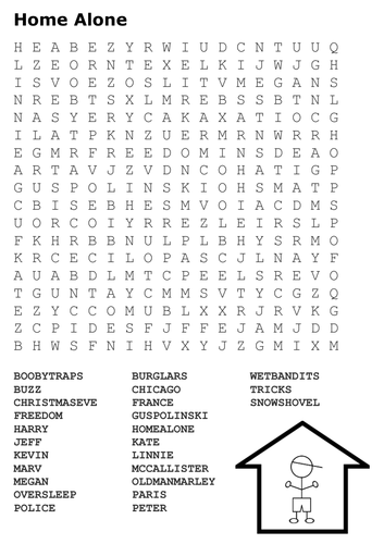 Home Alone Word Search Teaching Resources
