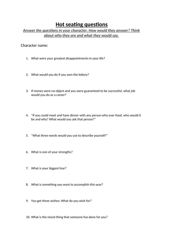 Hotseating questions