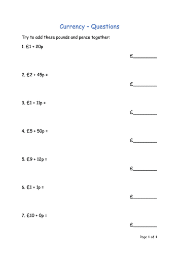 Y2 Maths - Currency (Free)