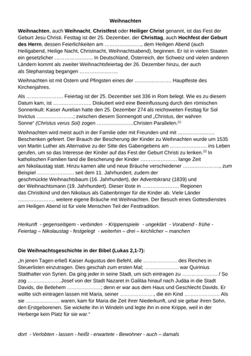 Weihnachten / Christmas A-Level gap fill