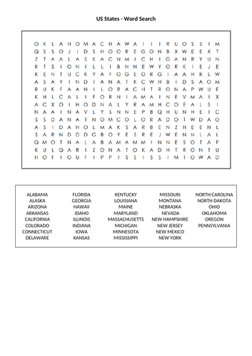 US States Word Search