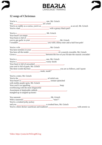 You're a mean one, Mr. Grinch - worksheet and video (with answer key)
