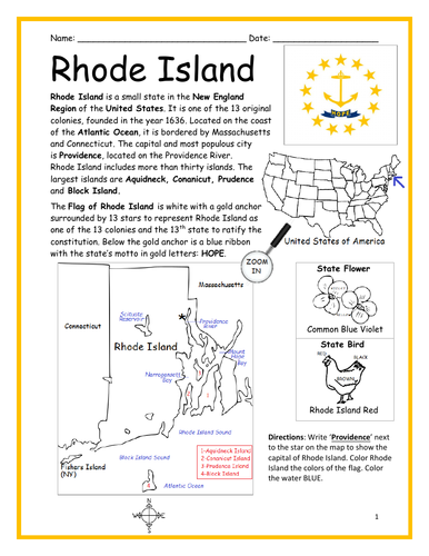 RHODE ISLAND - Introductory Geography Worksheet | Teaching Resources