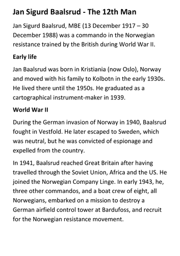 Jan Sigurd Baalsrud - The 12th Man Handout
