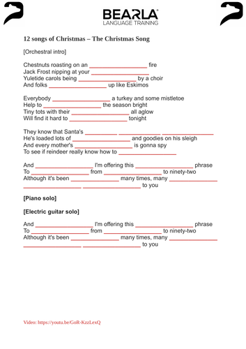 The Christmas Song - worksheet and video (with answer key)