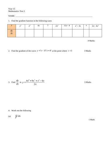 Differentiation and Integration Test | Teaching Resources