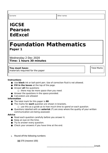 Edxcel Mathematics Foundation | Teaching Resources