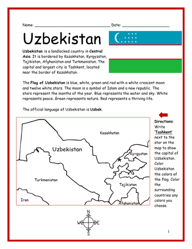 UZBEKISTAN - Introductory Geography Worksheet